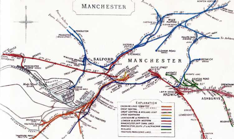 Railway Clearing House map of Manchester, early 1900's.