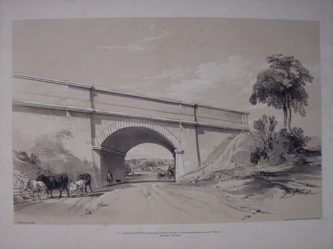 Boxmoor Skew Bridge by J. C. Bourne  c1839. The view through the arch in towards present day Hemel Hempstead.
