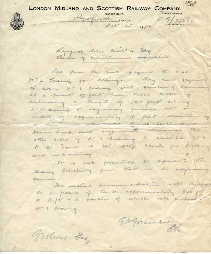 Ryeford Station letter 2